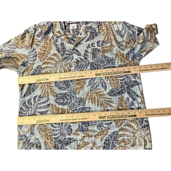 Columbia Camp Shirt Mens M Blue Tan Leaf Print Hawaiian Casual Summer Travel Y2K - Picture 12 of 16